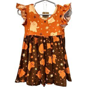 Dot Dot Smile Orange Brown Halloween Ghost Dress Ruffle Empire Fit Rare 12-24M